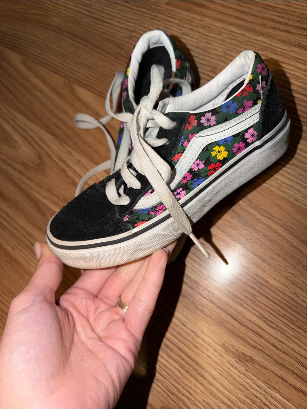 Vans Kids Black Floral Low-Top Sneakers with White Stripe